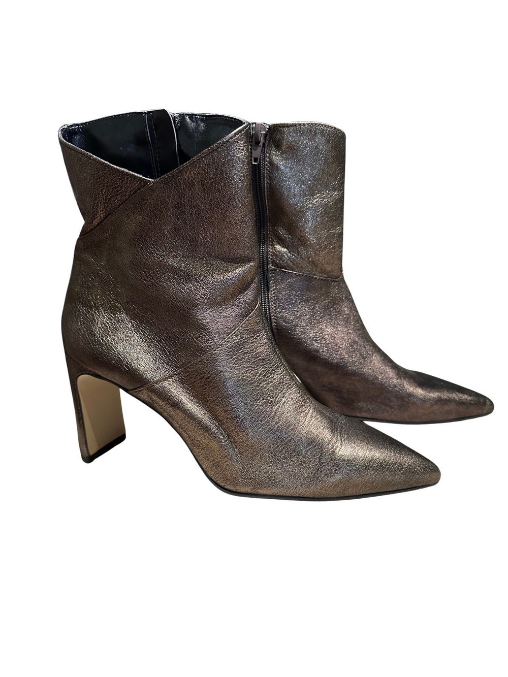 Marian Spain Bronze Metallic Leather Ankle Boots Pointed Toe Cutout Heel 39
